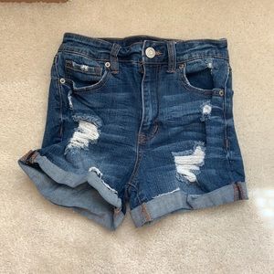 super high rise midi jean shorts